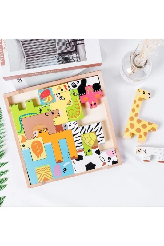 Renkli 15 Hayvanlı Geometrik Ahşap Puzzle – 2. görsel