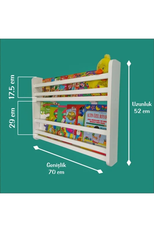 Safir 2 Raflı Kitaplık - Montessori Çocuk Odası Eğitici Kitaplık 2 Raflı - 70 Cm Genişlik