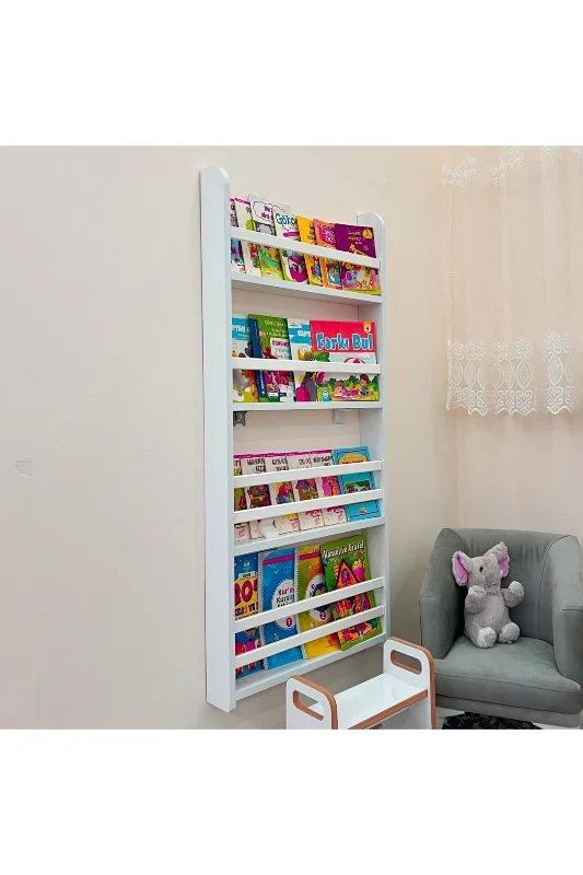 Carmen 4 Raflı Kitaplık - Beyaz Renk Montessori Kitaplık - Çocuk Odası Kitaplığı