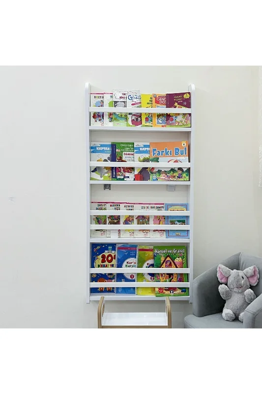 Carmen 4 Raflı Kitaplık - Beyaz Renk Montessori Kitaplık - Çocuk Odası Kitaplığı