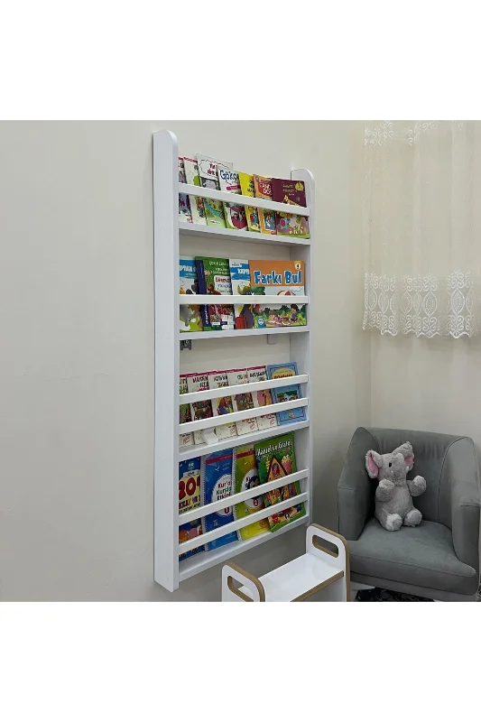 Carmen 4 Raflı Kitaplık - Beyaz Renk Montessori Kitaplık - Çocuk Odası Kitaplığı