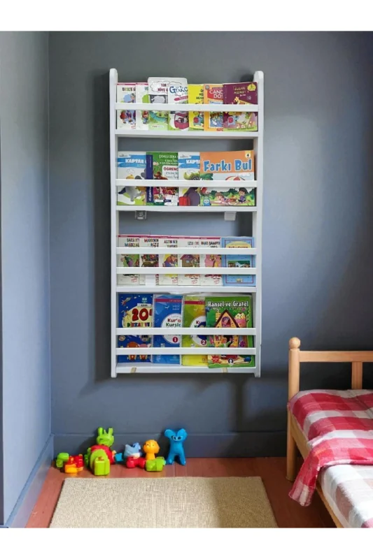 Carmen 4 Raflı Kitaplık - Beyaz Renk Montessori Kitaplık - Çocuk Odası Kitaplığı