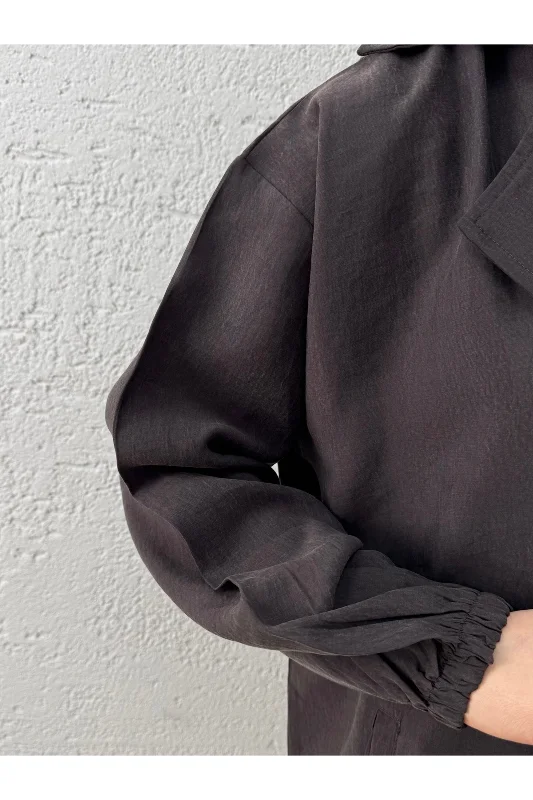 Aydan Çıtçıtlı Belden Sıkmalı Kol Ucu Lastikli Ceket-EU3225 Kahve – 2. görsel
