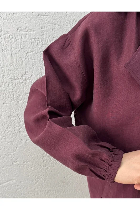 Aydan Çıtçıtlı Belden Sıkmalı Kol Ucu Lastikli Ceket-EU3225 Mürdüm – 2. görsel