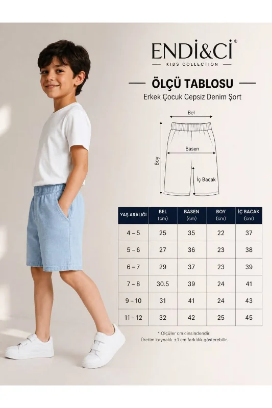 Erkek Çocuk Lastikli Bel Cepsiz Kot Şort