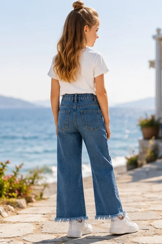 Kız Çocuk Rahat Kalıp Püskül Paça Kot Pantolon – 2. görsel
