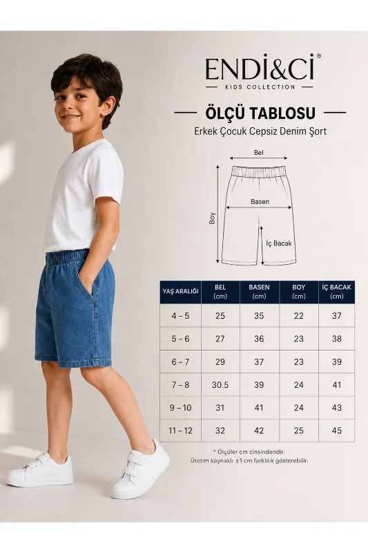 Erkek Çocuk Lastikli Bel Cepsiz Kot Şort