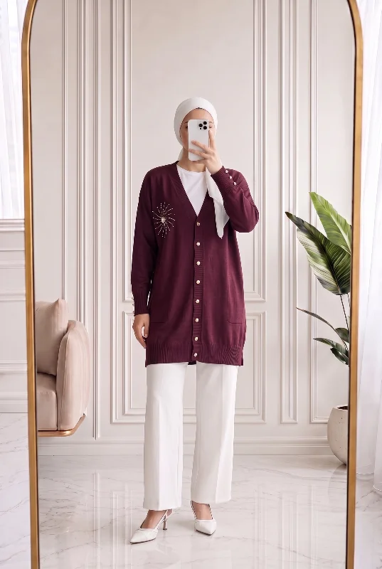 Sabifeza Güneş Taşlı Soğuk İp Hırka-SY3362 Mürdüm – 2. görsel