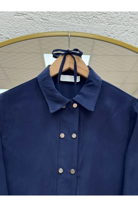 Cemay Boydan Çift Çıtçıtlı Yırtmaçlu Uzun Tunik-GS688 Lacivert – 3. görsel