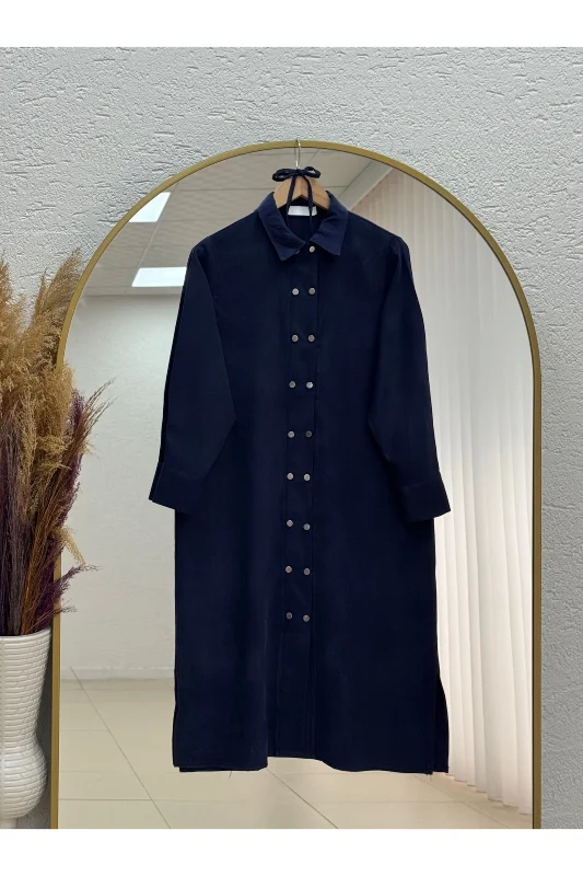 Cemay Boydan Çift Çıtçıtlı Yırtmaçlu Uzun Tunik-GS688 Lacivert – 2. görsel