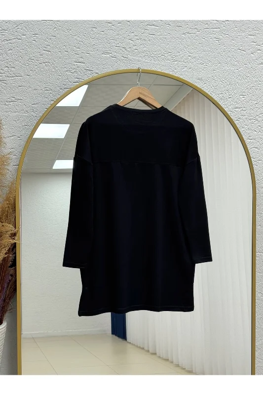 Laleay Zarif 5 Papatya Nakışlı Bluz-SS13148 Siyah