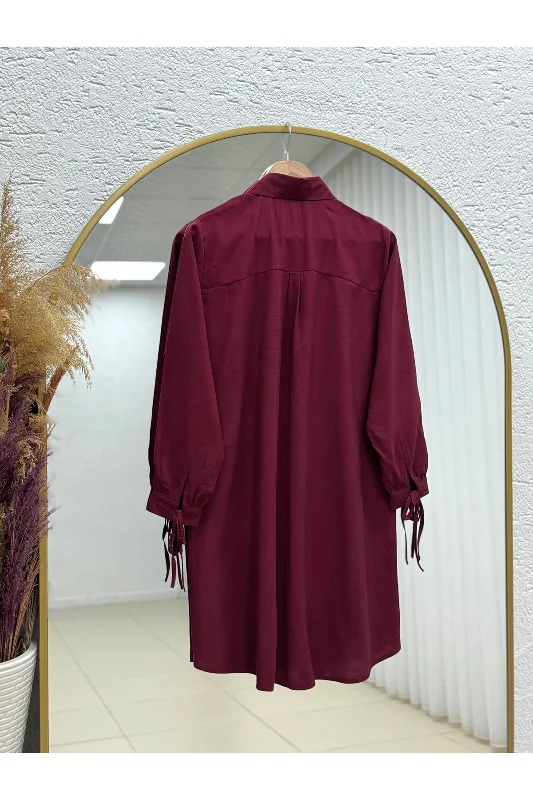 Özden Yakası Taşlı Uzun Tunik-ZN2090 Bordo