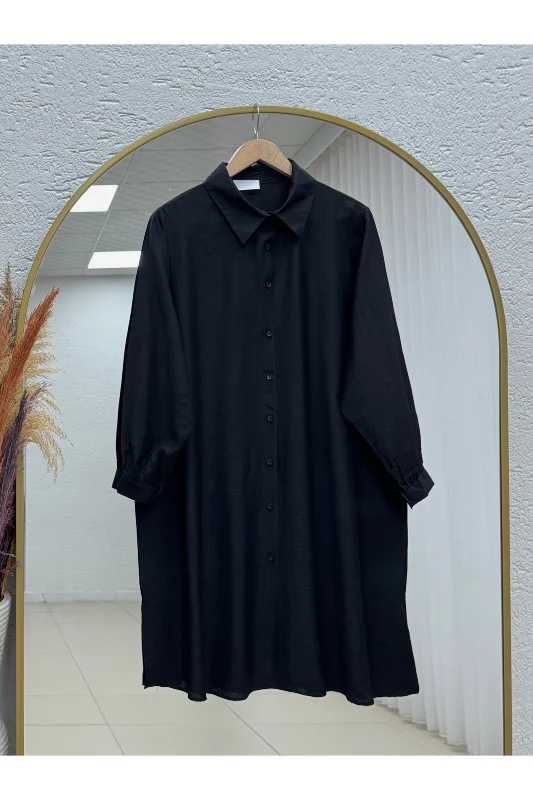 Benice Yırtmaç Detay Uzun Tunik-AS5976 Siyah – 2. görsel