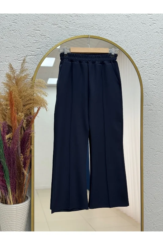 Elanur Çımalı İspanyol Paça Pantolon-MT4722 Lacivert