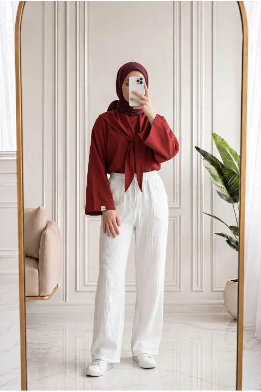 Aybanu Müslin Pantolon-MT523 Beyaz