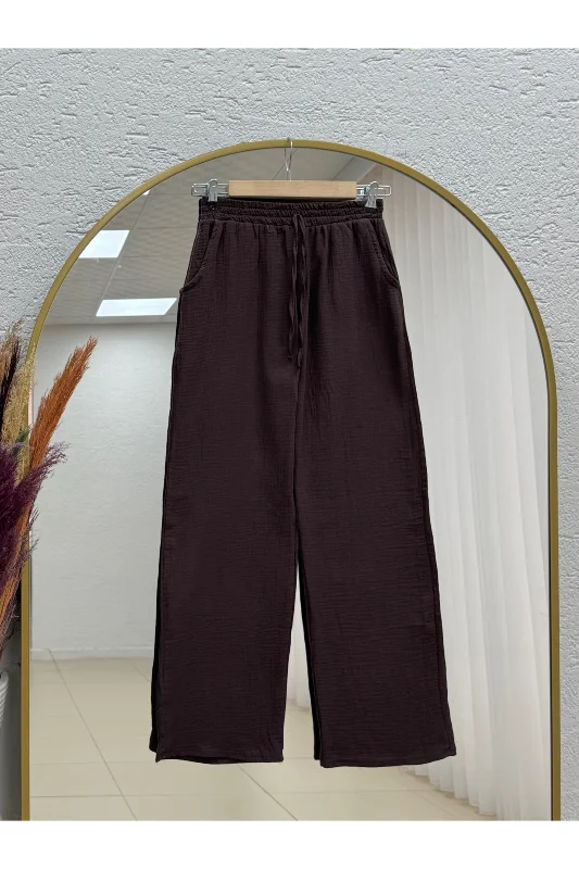 Aybanu Müslin Pantolon-MT523 Kahve – 3. görsel