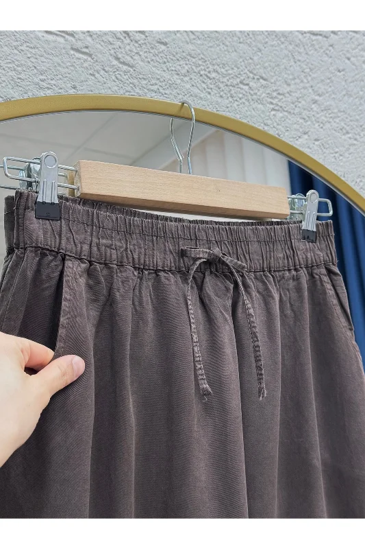 Lunona Çift Cepli Keten Etek-MA8256 Kahve – 3. görsel