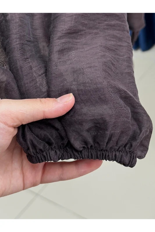 Dilşad Büzgülü Bağlamalı Tül Bluz-NL965 Koyu Kahve – 4. görsel