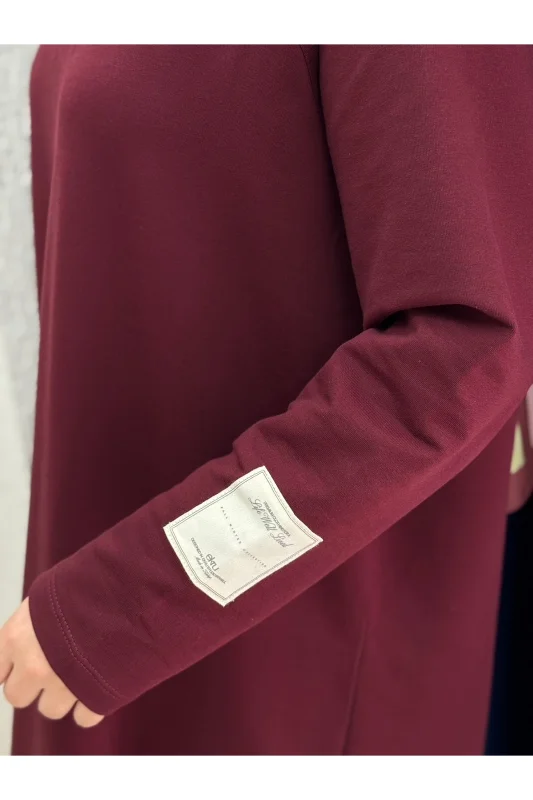 Amine Kolu Etiket Detaylı Elbise-EU2400 Bordo – 2. görsel