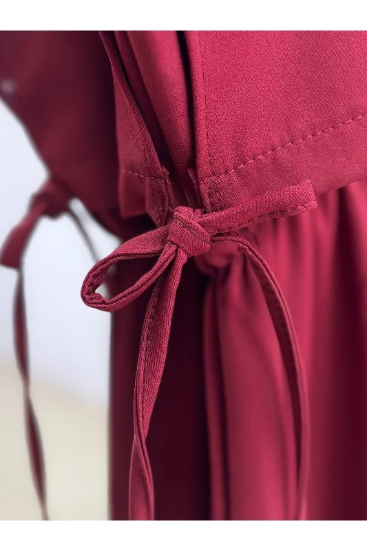 Kadın Tesettür Bolerolu Elbise -liyan Beli Lastikli Yelekli Dabıl Elbise-mf1750 Bordo – 4. görsel