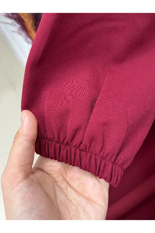 Kadın Tesettür Bolerolu Elbise -liyan Beli Lastikli Yelekli Dabıl Elbise-mf1750 Bordo – 3. görsel