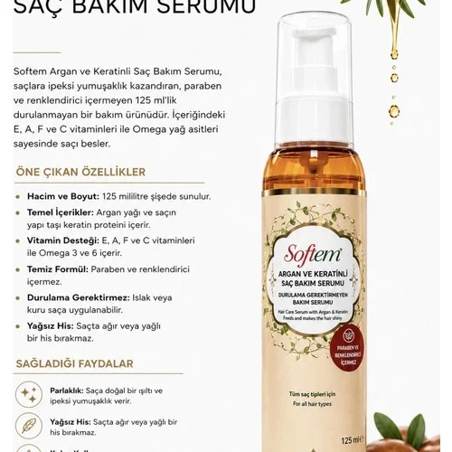 Softem Argan ve Keratinli Saç Bakım Serumu 125 ml | Argan & Keratin Formula