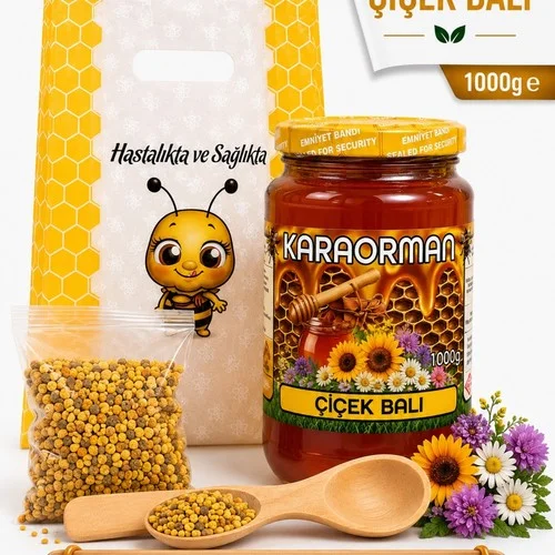 Karaorman Çiçek Balı 1000g | Tahta Kaşık ve Polen Hediye