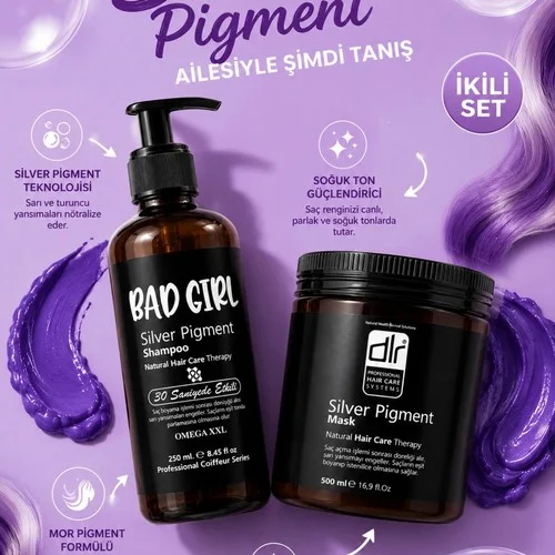 Bad Girl Silver Pigment Şampuan & DLR Silver Pigment Saç Maskesi | Boyalı ve Röfleli Saçlar İçin Özel Olarak Geliştirilmiş – 2. görsel
