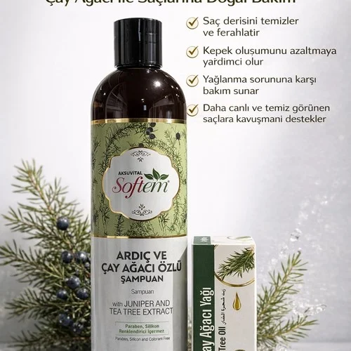 ÇareBurada Ardıç ve Çay Ağacı Özlü Şampuan 400 ml + Çay Ağacı Yağı 20 ml – 2. görsel