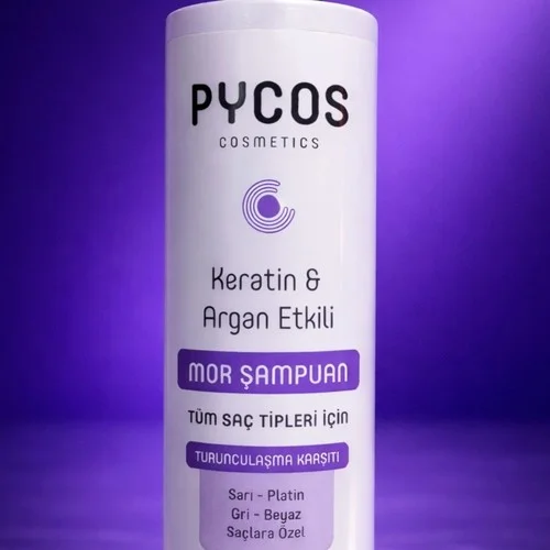 Pycos - Keratin & Argan Etkili Mor Şampuan 500 Ml (Turunculaşma Karşıtı)
