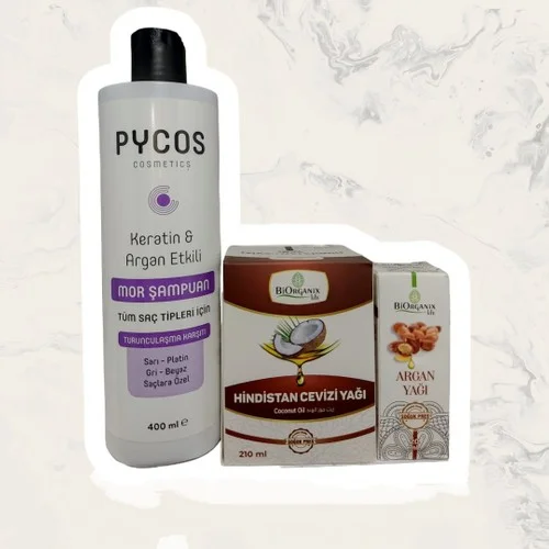 Hindistan cevizi yağı+argan yağı+ Keratin argan etkili mor şampuan