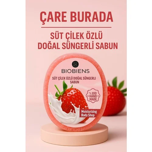 Biobiens - Süt & Çilek Özlü Doğal Süngerli Sabun 135 gr