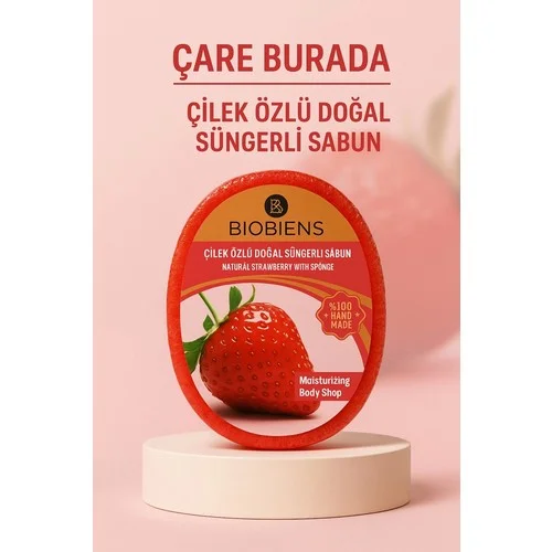 Biobiens - Çilek Özlü Doğal Süngerli Sabun 135 gr