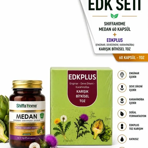 ShiffaHome MEDAN ( Enginar, DeveDikeni, Karahindiba ) 60 Kapsül & Çareburada EDK PLUS Karışık Bitkisel Toz | Enginar, Devedikeni, Karahindiba