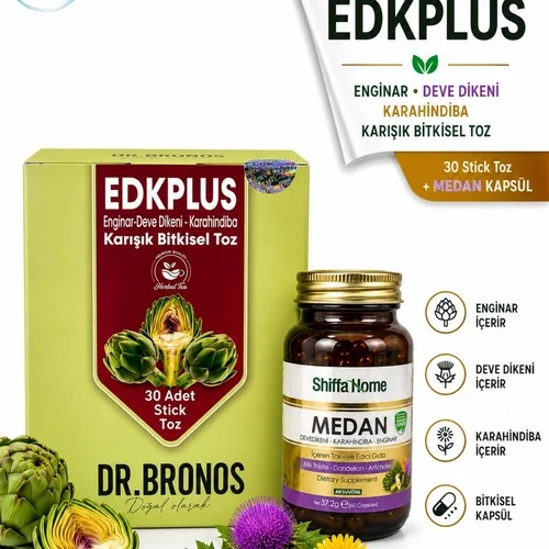 Dr. Bronos EDKPLUS Enginar-Deve Dikeni- Karahindiba Karışık Bitkisel Toz & ShiffaHome Medan 60 Kapsül