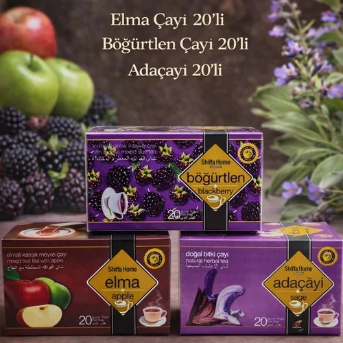 Yemek Sonrası Rahatlama Çay Seti (Böğürtlen Çayı 20'li & Elma Çayı 20'li & Adaçayı 20'li)