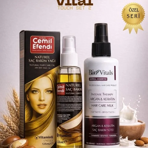 ÇareBurada Vital Touch Set 2 - CemilEfendi Saç Bakım Yağı 125 ml + BioVitals Argan & Keratin Saç Bakım Sütü