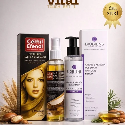 Vital Touch Set 1 - Cemil Efendi Naturel Saç Bakım Yağı 125 ml + Biobiens Argan & Keratin Saç Bakım Sütü
