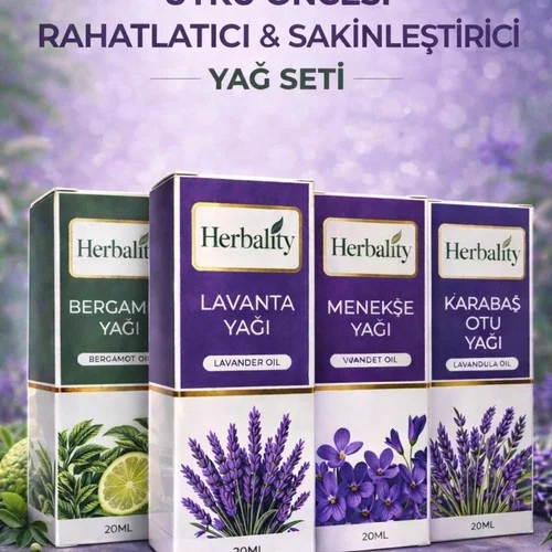 Sakinleştirici ve Uyku Öncesi Rahatlatıcı Yağ Seti (Bergamut Yağı & Lavanta Yağı & Karabaş Yağı & Menekşe Yağı)