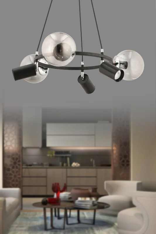 RİNGA 6 LI CAMLI - SPOTLU BAL CAM - ESKİTME RENKTE SARKIT AVİZE Oturma Odası Salon