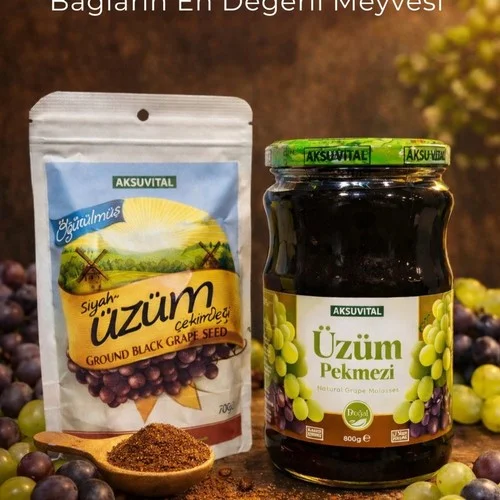 ÇareBurada Vital Üzüm Pekmezi 800 g  + Öğütülmüş Siyah Üzüm Çekirdeği 100 g