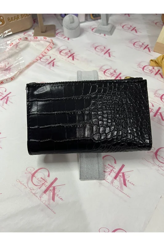 KROKO DOKULU GOLD DETAYLI LÜX GÖRÜNÜMLÜ CÜZDAN