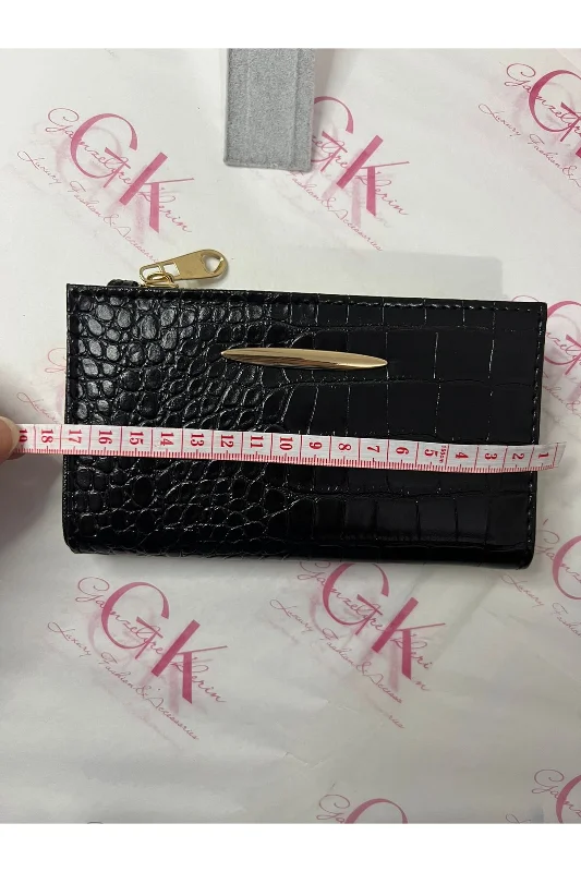 KROKO DOKULU GOLD DETAYLI LÜX GÖRÜNÜMLÜ CÜZDAN