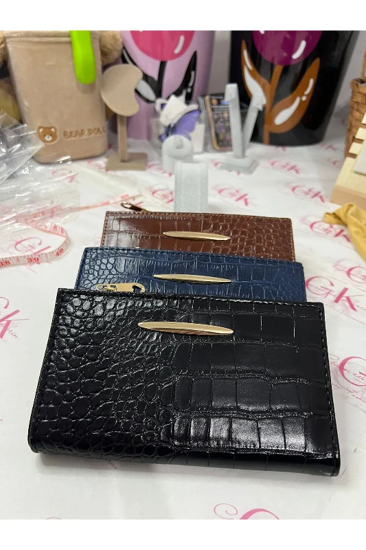 KROKO DOKULU GOLD DETAYLI LÜX GÖRÜNÜMLÜ CÜZDAN