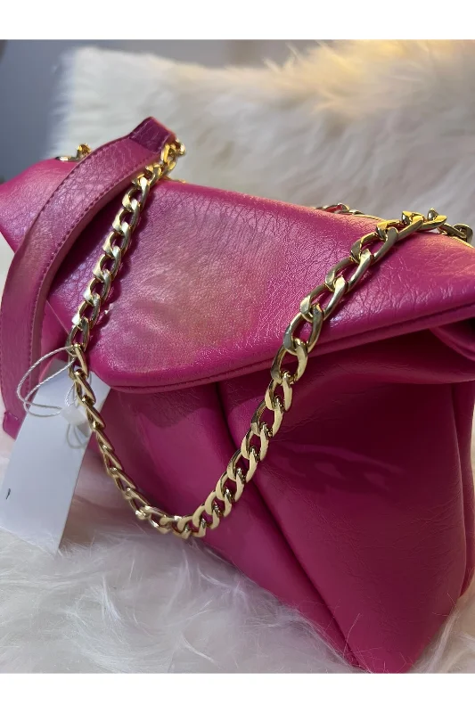 Kadın Kapaklı Zincir Askılı Omuz ve Çapraz Çanta 25x20x10 cm – Siyah / Kahverengi / Fuşya – 3. görsel