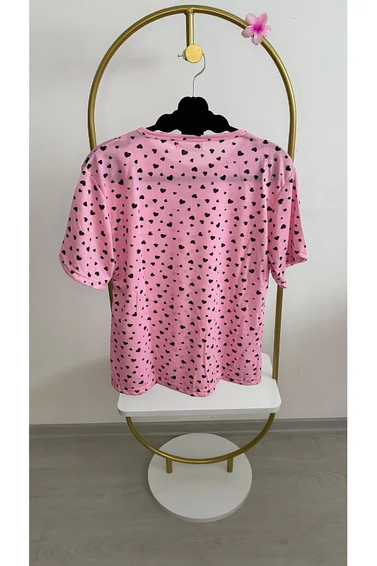 Siyah kalpli pembe kısa kol pijama takımı
