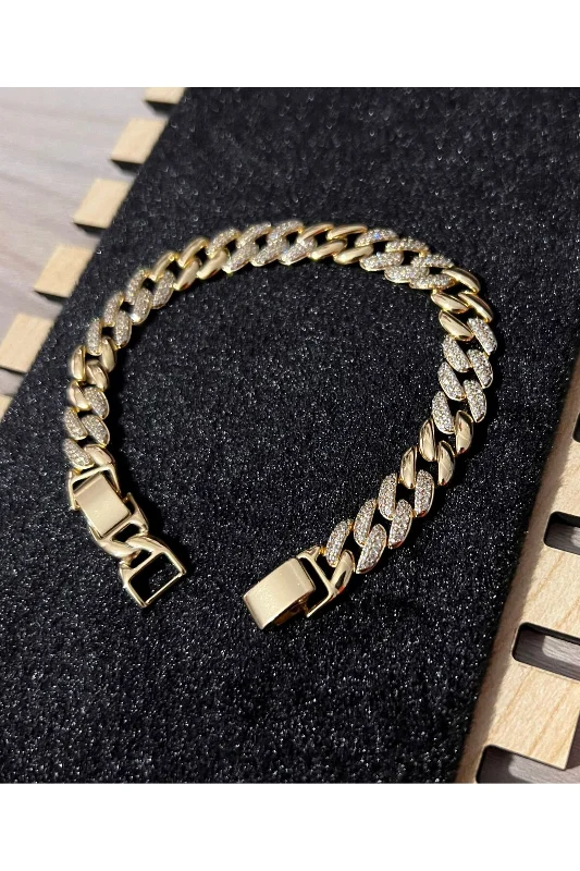 14K xuping Kuyumcu Model Taş Detaylı Gurmet Zincir Çelik Bileklik Gold Renk Kararmaz 18 + 2CM 203