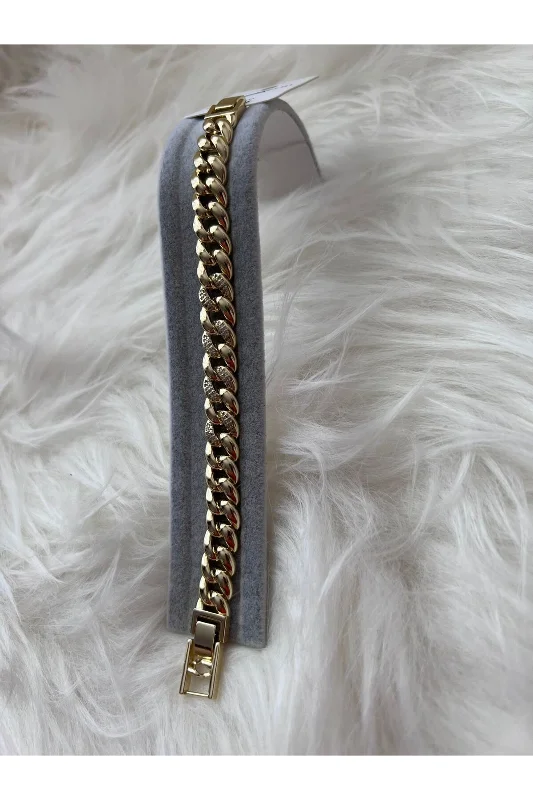 14K Juping Kuyumcu Model Taş Detaylı Gurmet Zincir Çelik Bileklik Gold Renk Kararmaz 18 + 2CM