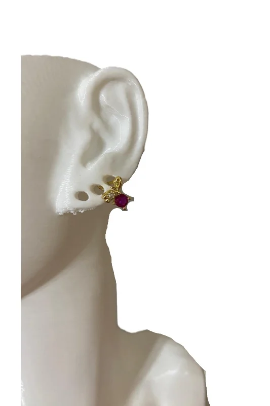 LALE TASARIM FUŞYA TAŞLI GOLD TRAGUS HELİX PEARSING KIKIRDAK KÜPE ÇELİK (HEDİYELİ)