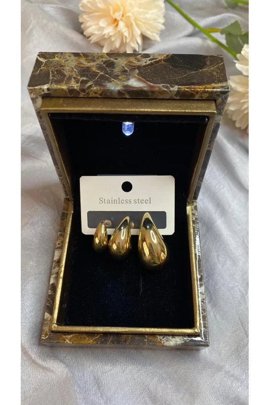 ÜÇLÜ DAMLA GOLD ÇELİK TARZ KÜPE